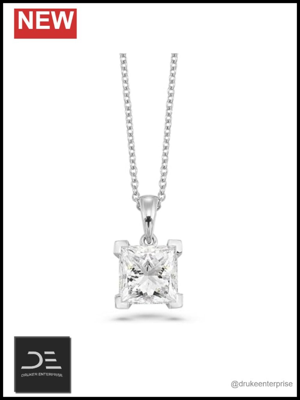 14K White Gold Lab Grown Diamond Square Necklace 2ct